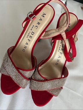Marc Defang Red and Silver Strappy Heels